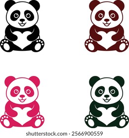 panda bear icon set on white background for graphic and web design