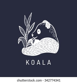 Panda bear icon. Vector panda eating bamboo illustration. Ailuropoda melanoleuca logo.