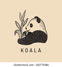 Panda bear icon. Vector panda eating bamboo illustration. Ailuropoda melanoleuca logo.