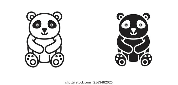 Panda bear icons in outline and fill. vector illustration for ui.