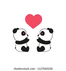Panda bear illustration. Two pandas with heart. Valentine s Day. eps 10.