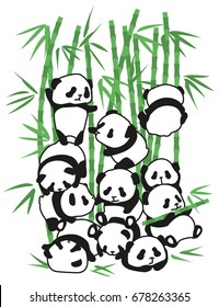 Panda Bär Illustration Vektorgrafik mit Bambus, Set. Schöne Zeichnung für Kinder und Jugendliche.