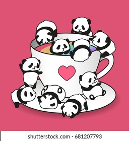 Panda bear Illustration vector children, young, set. Funny drawing for children and young.