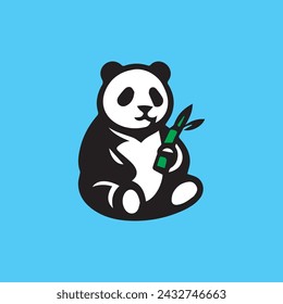 Panda bear illustrations, collection of vector  elements, black and white colour