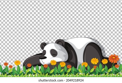 Panda bear laying on green grass on transparent background illustration