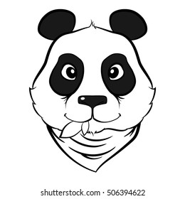 Panda bear with leaf. Outline illustration