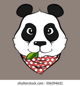 Panda bear with leaf. Vector illustration