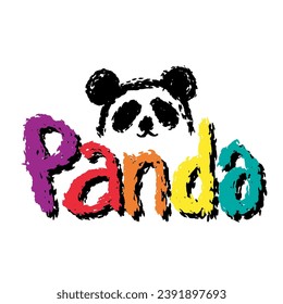 Panda bear lettering. Cute hand drawn vector illustration.