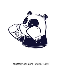 Panda bear in line art with boxing gloves