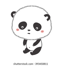 Panda Bear. A little panda bear sitting sad on a white background. Vector illustration. 