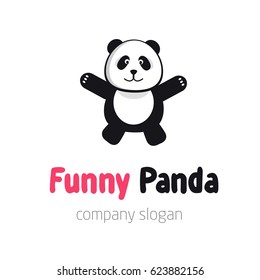 Panda bear logo or badge template. Flat design. Animal silhouette.