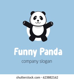 Panda bear logo or badge template. Flat design. Animal silhouette.