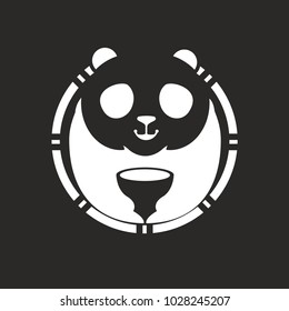 Panda Bear Logo. A Cute panda cartoon mascot holding a coffee mug, perfect logo for coffee shop or restaurant company. Vector Illustration