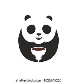 Panda Bear Logo. A Cute panda cartoon mascot holding a coffee mug, perfect logo for coffee shop or restaurant company. Vector Illustration