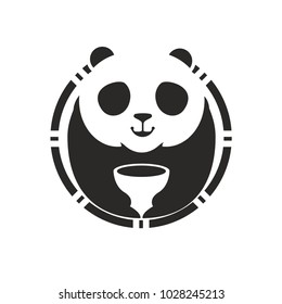 Panda Bear Logo. A Cute panda cartoon mascot holding a coffee mug, perfect logo for coffee shop or restaurant company. Vector Illustration