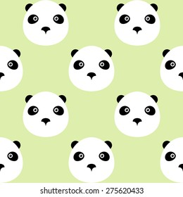 Panda bear logo icon green background. Seamless pattern.