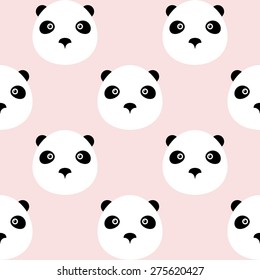 Panda bear logo icon pink background. Seamless pattern.