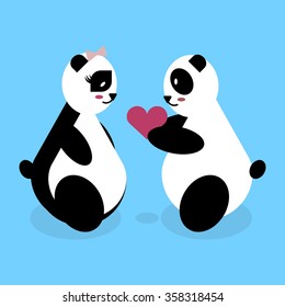 panda bear lovers on Valentine's Day. cute vector