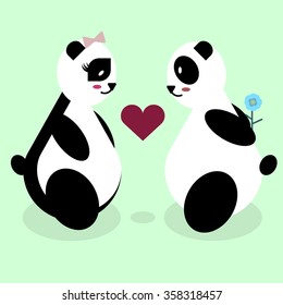 panda bear lovers on Valentine's Day. cute vector