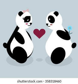 panda bear lovers on Valentine's Day. cute vector