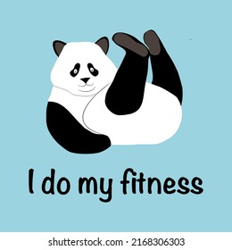 Panda bear lying. Greeting card. I do my fitness