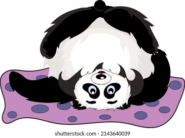 panda bear is lying on the mat with his paws on top and doing yoga