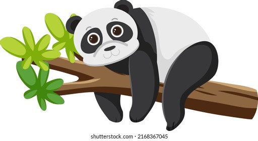 Panda bear lying on tree illustration