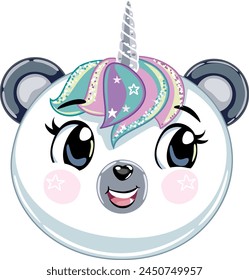 Panda bear magical creature with unicorns horn.