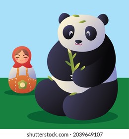 panda bear with matryoshka doll
