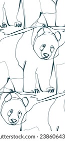 panda bear nature wildlife artistic seamless ink vector one line pattern hand drawn 