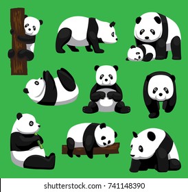 Panda Bear Nine Poses Cartoon Vector Illustration