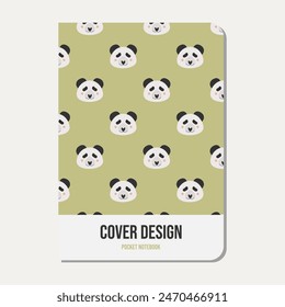 panda bear notebook cover template - planner, books, diary, stationery, catalog. seamless panda pattern