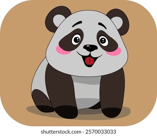 Panda bear on brown background. Cute cartoon animal. Vector illustration