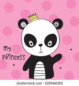 panda bear on polka dots background vector illustration