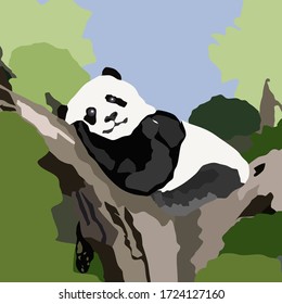 
Panda bear on a tree. Vector stock graphics.