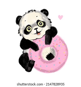Oso Panda sobre fondo aislado blanco Ilustración vectorial