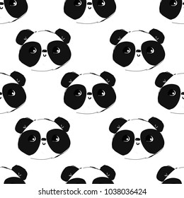 Panda Bear Pattern, Hand Drawn Vector Panda Print Textile