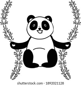 Oso panda en sus patas tiene ramas de lianas