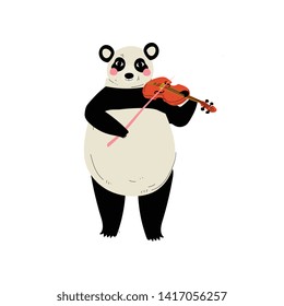 Panda Bear Playing Violin, Cute Cartoon Animal Musician Character Playing Musical Instrument Vector Illustration