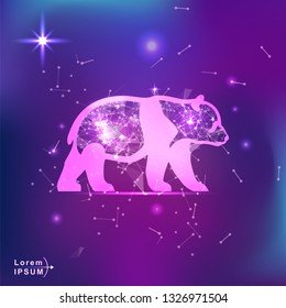 panda bear. Polygonal wireframe bear silhouette on gradient background. Space, futuristic, zodiac concept. Shine neon style vector illustration
