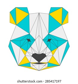 Panda bear portrait. Abstract polygonal panda bear head painted in imaginary colors. Geometric triangle panda bear isolated on white. nature, animal, wildlife theme. Panda bear for card, book, placard