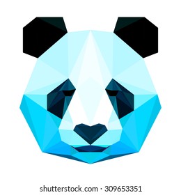 Panda bear portrait. Abstract polygonal panda bear head painted in imaginary colors. Geometric triangle panda bear isolated on white. nature, animal, wildlife theme. Panda bear for card, book, placard