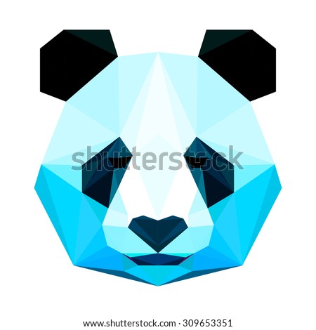 Panda bear portrait. Abstract polygonal panda bear head painted in imaginary colors. Geometric triangle panda bear isolated on white. nature, animal, wildlife theme. Panda bear for card, book, placard