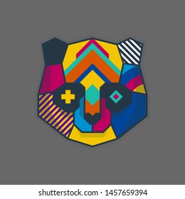Panda. Bear. Poster. Print. Line Art Design. Modern abstract concept. Logo. Multicolored abstract art. Geometric.