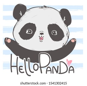 Panda bear. Print for children. Textile design trend. Vector illustration. Hand drawn cute cartoon character.