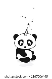 Panda bear print, Star panda, black and white vector art, vector animal print, Magical panda