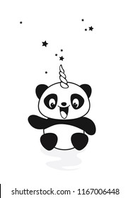 Panda bear print, Star panda, black and white vector art, vector animal print, Magical panda