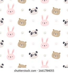 Panda bear and rabbit seamless background repeating pattern, wallpaper background, cute seamless pattern background