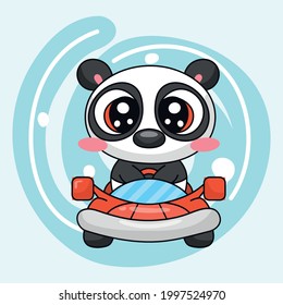 Panda bear in red car