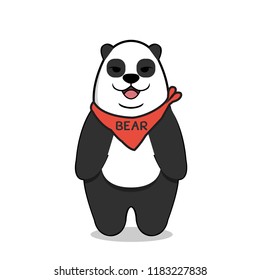 Panda Bear with Red Plaid Scarf. Cartoon characters. Icon. Vector illustration